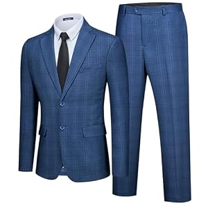 WEEN CHARM Men’s 2 Piece Slim Fit Plaid Suit Business Casual Blazer Pants Set for Formal Wedding Prom Office Party