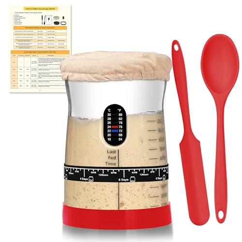 Image of Coco Bird Pro Sourdough Starter Kit- 50oz Large Capacity Sourdough Starter Jar, 17 Flavorful Fermentation Recipes, Sourdough Bread Baking Supplies for Making Delicious Sourdough Breads(Red, 1Set)