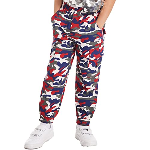 FEESHOW Kids Boys Camouflage Jogger Pants Elastic Waist Camo Cargo Trousers Sports Casual wear Slim fit3