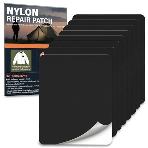 Nylon Flicken Selbstklebend Stoff Schwarz, 8 St&uuml;ck 20x15cm Daunenjacke Flicken Reparaturset, Zelt Reparaturset, Wasserdichte Patches Reparaturflicken...