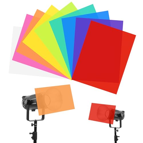 Ferizzia 9 Pièces Film de Couleur pour Lumière, A4 29.8x21 cm Gel Light Filter Color, Épaisseur de 0,3 mm PVC Gélatine Éclairage, pour Film, Video, Photo, Stage, 9 Couleurs