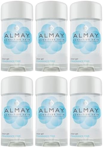 Almay Sensitive skin Clear Gel, Anti-Perspirant & Deodorant, Fragrance Free, 2.25-Ounce Stick (Pack of 6)