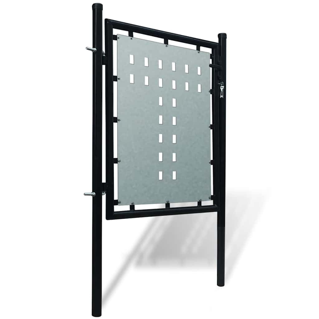 Portail de jardin stable en acier noir contre les intrusions avec serrure et poteaux