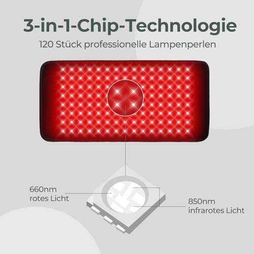 pinfriy 120 LEDs Rotlichtlampe Therapie Gürtel, 7 Stufen Timer, 5 Stufen Lichtintensität&Vibration, 10HZ Puls-Modus, für die Schmerzen von Rücken Schulter Taille Menschen Hunde Katzen Pferde, Schwarz