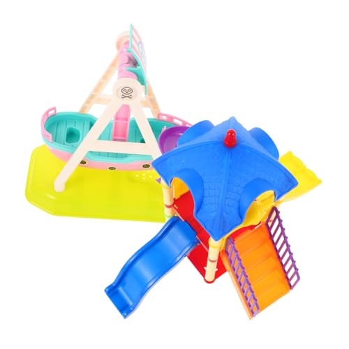 GALPADA Puppenhausspielzeug Kleiner Rutsche Und Piratenschiff Spielplatzdeko Für Kinder Interaktives Rollenspiel Kreatives Puppenhauszubehör Bunt