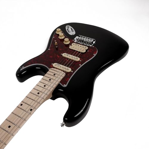 Image of SEST250 HSS Electric Guitar | Stratocaster Style Guitar with Basswood Body,5-Way Pickup Switch, Vintage Tremolo Bridge | Beginner Electric Guitar Kit | Included Padded Gig Bag (Black)