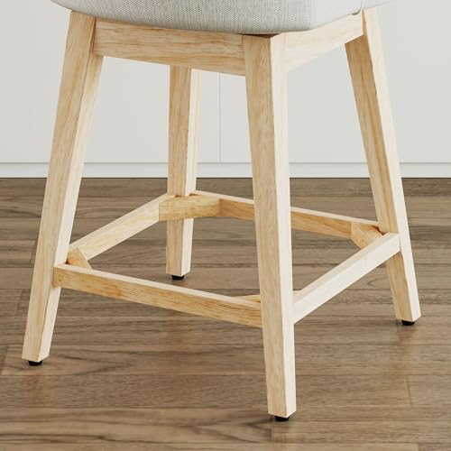 Image of Swivel Counter Height Bar Stools Set of 6, Modern Fabric Swivel Barstools with Contoured Back and Solid Wood Legs, Upholstered Counter Stool Bar Chairs for Kitchen Island, Home Bar, Cream