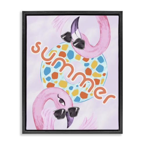 Pink Summer Flamingos Tropical, 16 x 20 Inch Canvas in Floater Frame