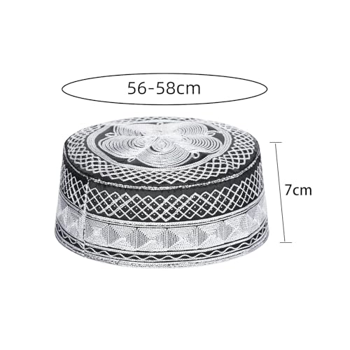 Ibluelover Men Muslim Prayer Kufi Hat Breathable Embroidery Kofia Topi Sunhat Islam Kufi Headware Praying Beanie