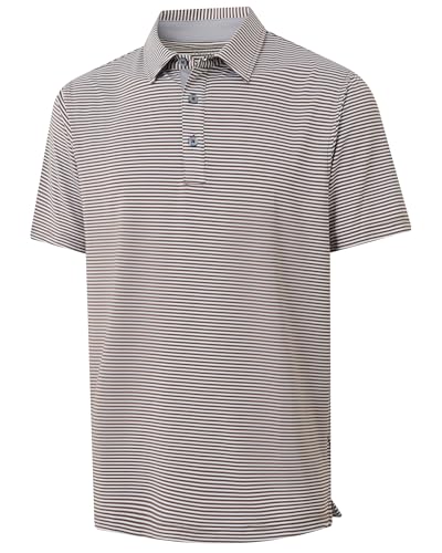 Image of Golf Shirts for Men - Dry Fit Moisture Wicking Short Sleeve Performance Sport Casual Striped Collared Mens Polo Shirt