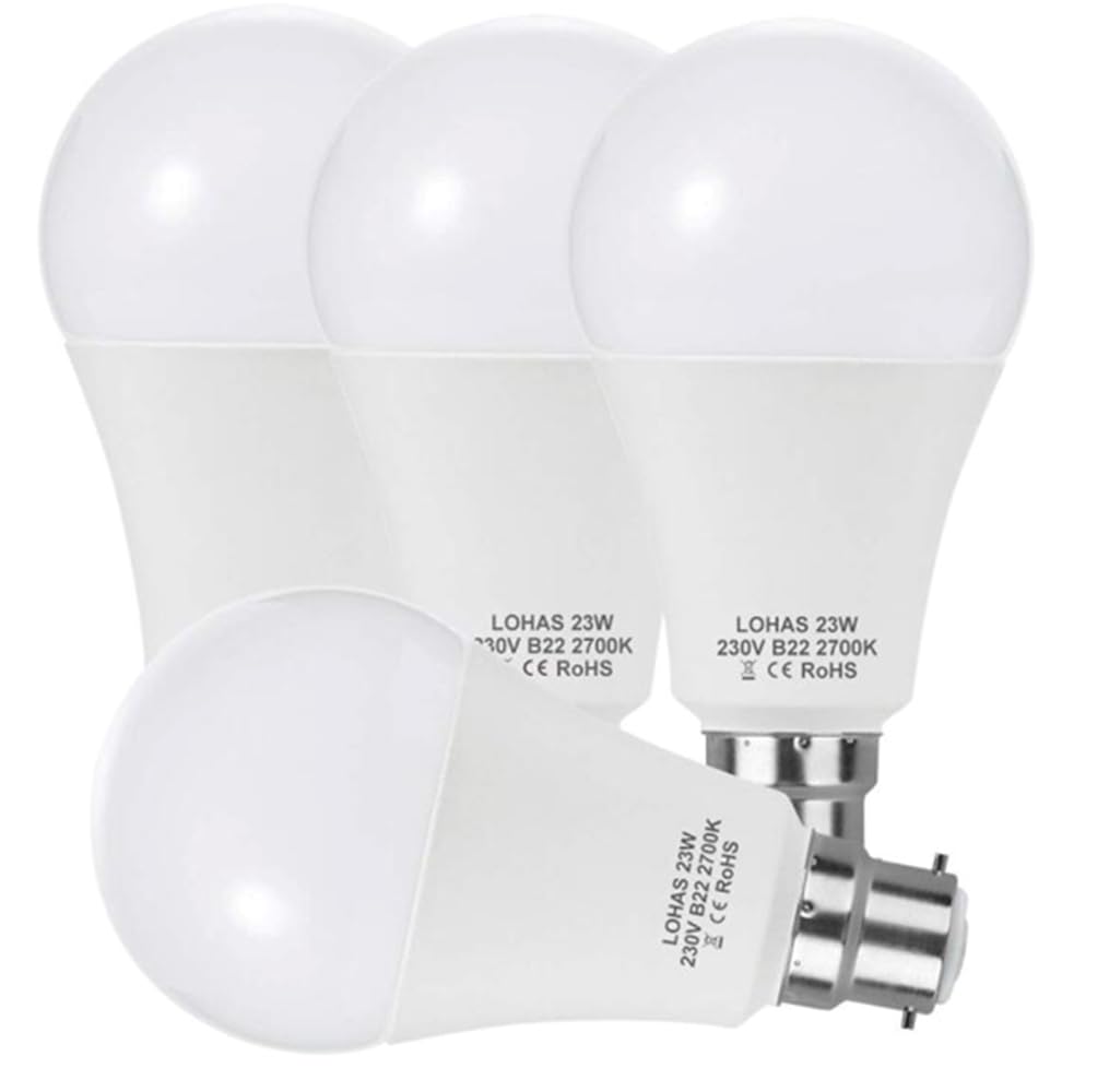 DFTRIF B22 LED Lights Bulbs 23W A65 Bayonet 200W Equivalent Super Bright 2500Lm Energy Saving Light Bulb 4PACK,Warm White 2700K