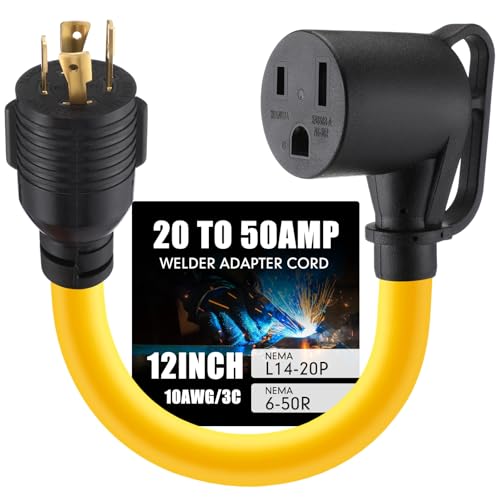 Image of Tellegloww NEMA L14-20P to 6-50R 20Amp to 50Amp Welder Adapter Cord 4 Prong Locking Generator to 3 Prong Adapter, STW 10 AWG /3C, 20 Amp 250V 7500 Watt 12 Inch ETL Listed