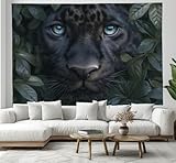 DACRWEKZ Wandteppiche 70x100cm, Tierillustrationen Wandbehänge, Blätter des schwarzen Panthers Picknickdecke, Schal, psychedelische Yoga-Deko, große Tischdecke, Schwarz
