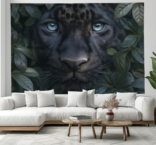 DACRWEKZ Wandteppiche 70x100cm, Tierillustrationen Wandbehänge, Blätter des schwarzen Panthers Picknickdecke, Schal, psychedelische Yoga-Deko, große Tischdecke, Schwarz