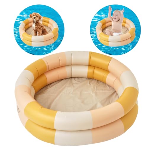 Vintage Streifen Kinder Planschbecken, Aufblasbare Baby Schwimmbad, 2Ring mit Aufblasbaren Sicherheit Blase Boden, für Indoor Outdoor Mädchen Jungen Garten Hinterhof (Gelb)