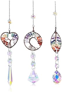 JOVIVI Chakra Crystals Sun Catchers Window Hanging,3 PCS Rainbow Suncatcher Glass Tree of Life Ornaments Chandelier Lamps Light Hanging Chakra Prims Ball Pendant Car Garden Home Decoration