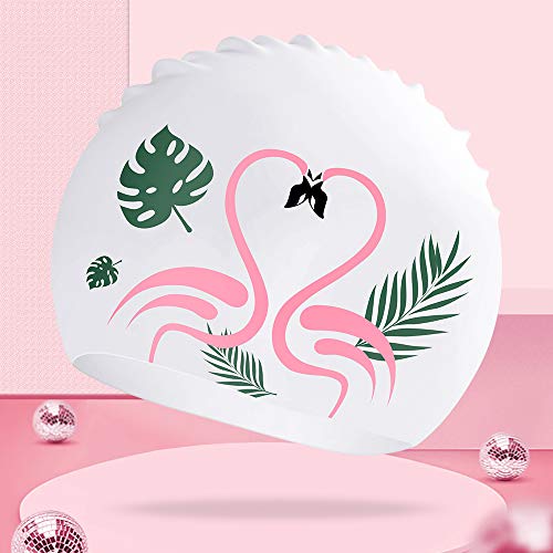 Copozz Swim Cap For Women, Silicone Waterproof Comfy Swimming Bathing Cap For Long Hair With Flamingo Printed #TOP1
