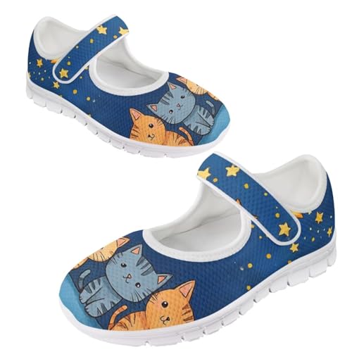 JoyLamoria Cartoon Cat Slip on Walking Shoes Women s Mary Jane Flats,Breathable Comfort Low Heel Slip-on Barefoor Diabeti Shoes4