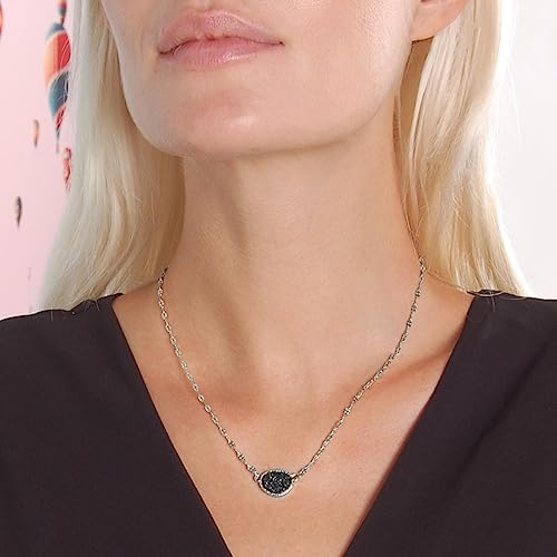 Humble Chic Simulated Druzy Necklace For Women - Boho Silver-Tone Chain Necklace With Crystal - Simple Delicate Preppy Oval Pendant, Silver - Black Stone #TOP7