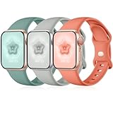 Maledan 3 Pack Correas Compatible con Apple Watch Correa 38mm 40mm 41mm, Correa de Silicona Suave Compatible con iWatch SE/Series 9 8 7 6 5 4 3 2 1, 38mm/40mm/41mm-S/M,Gris/Pino Verde/Coral