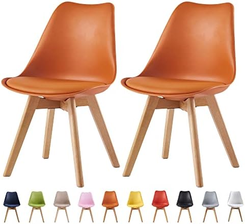 mcc direct Set of 2 Dining Chairs Wooden Legs Soft Cushion Pad Stylish DELUXE Retro Lounge Dining Office EVA (White)