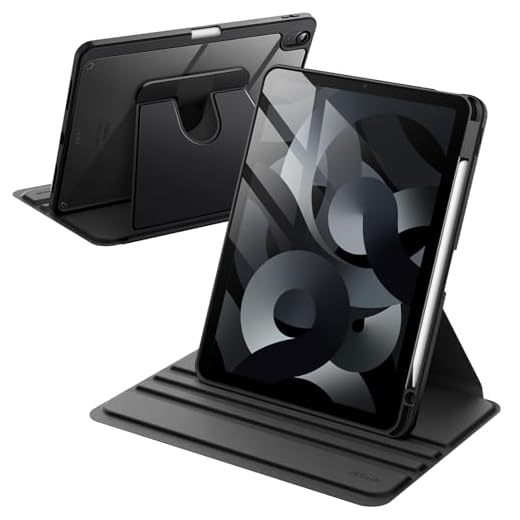 JETech Rotating Case ONLY for iPad Air 11-Inch M4/M3/M2 (2026/2025/2024), iPad Air 5/4 (2022/2020 5th/4th Generation 10.9-Inch), 360 Degree Rotation Protective Stand Cover Clear Back (Black)