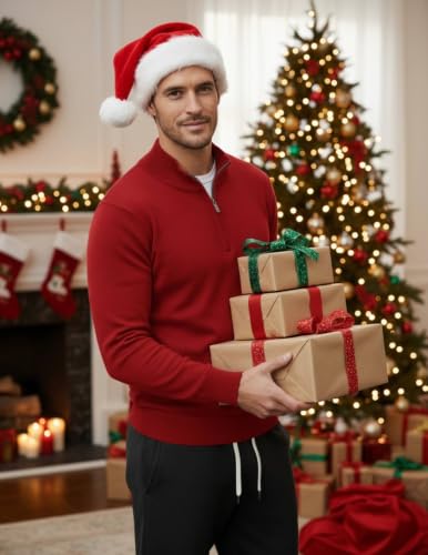 Image of COOFANDY Men's Quarter Zip Up Sweaters Slim Fit Lightweight Mock Pullover
