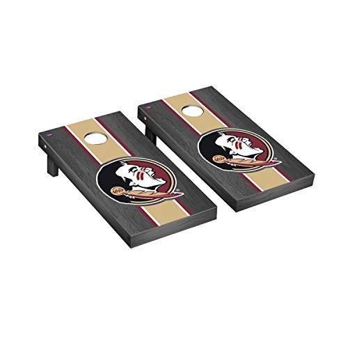 Victory Tailgate Regulation Collegiate NCAA Onyx Stained Stripe Series Cornhole Board Set - 2 Boards, 8 Bags - Florida State FSU Seminoles