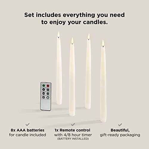 Lamplust Flickering Flameless Taper Candles With Remote - 11 Inch Led Candlesticks, Realistic 3D Flame With Wick, Ivory Real Wax, Spring Home Decor, Automatic Timer, Batteries Included - Set Of 4 #TOP3
