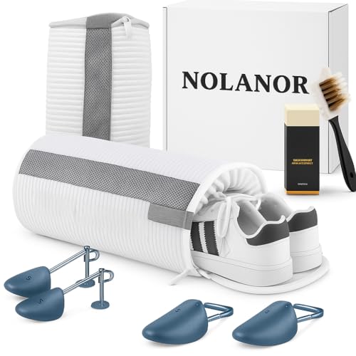 Shoe Washing Machine Bag – 2Pcs Large Mesh Laundry Bag for Sneakers with Adjustable Shoe Trees, Cleaning Brush & Scuff Eraser – Washer Dryer Safe Travel Storage Bag