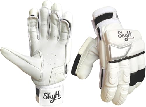 Skyhi Super Test Mens Lightweight Leather Cricket Batting Gloves - Right & Left Hand (Right Hand)