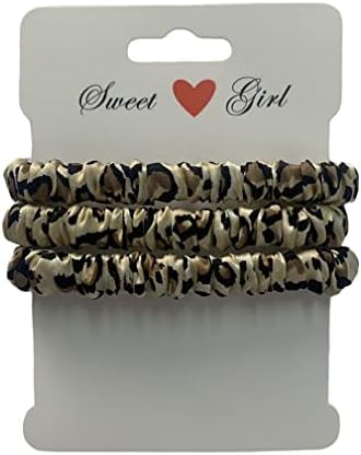 MAXFEEL 100% Pure Muberry Silk Hair Scrunchie Small Silk Scrunchy Skinny Hair Ties for Breakage Prevention Leopard 3 PCS