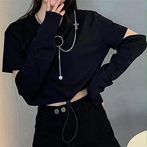 Gothic Women's Harajuku Overalls Handsome and Cool Two-Piece Suit Chain Long Sleeve + Ribbon Pants - Image 2
