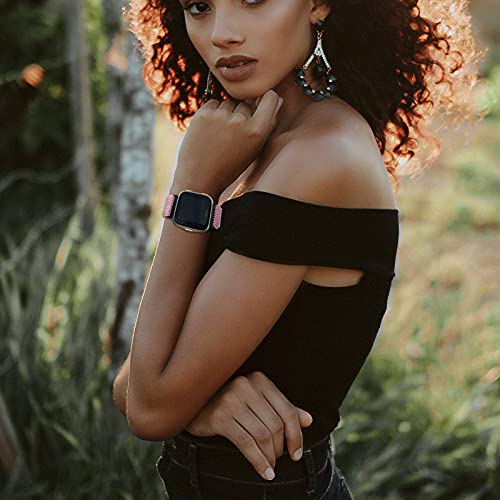 4 Pack Stretchy Bands Compatible With Fitbit Versa/Fitbit Versa Lite/Fitbit Versa 2 Bands Women Men, Adjustable Elastic Soft Loop Nylon Breathable Replacement Straps For Versa Smartwatch Wristband #TOP6