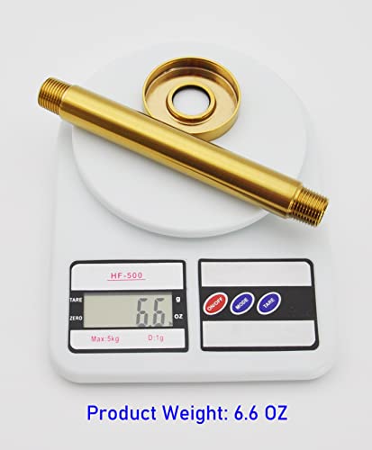 Aquaiaw Shower Arm And O-Ring Flange, 6 Inch, Solid Brass, Round, Both Soldered 1/2 Npt Tapered Threads, Straight Shower Arm Extension, Ceiling Shower Head Arm For Rainfall Shower (Brushed Gold) #TOP4