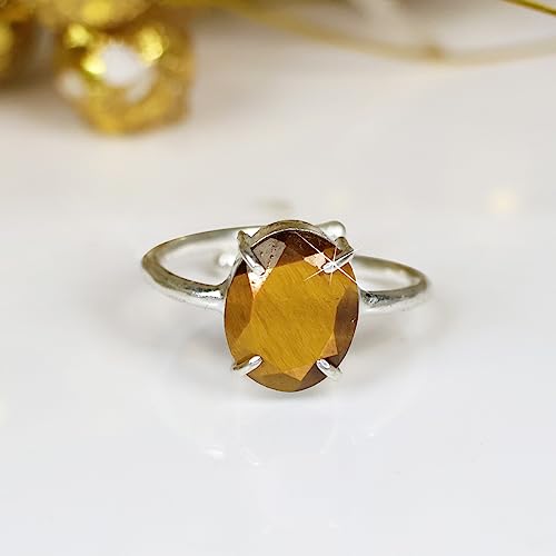 Image of Reiki Crystal Products Certified Natural Gemstone Adjustable Ring, AAA Crystal Ring for Men & Women, Citrine Amethyst Quartz Lapis Onyx Tiger Eye, Reiki Charged Jewellery
