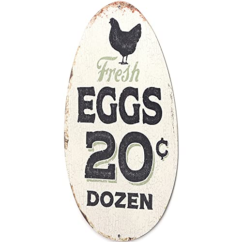 Open Road Brands Rustic Fresh Eggs Metal Sign - Farmhouse Wall Art For Chicken Coop, Dining Room, Or Kitchen #TOP1