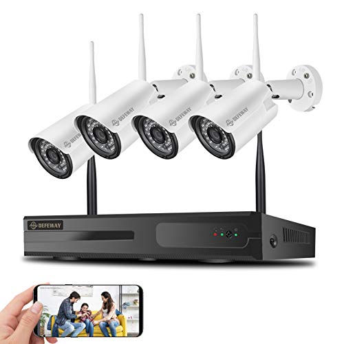 【8CH Expandable】DEFEWAY 1080P Wireless Security Camera System with One-Way Audio, 4Pcs Outdoor/Indoor WiFi Surveillance Cameras with HD Video,Night Vision Weatherproof,Motion Detection, No Hard Drive