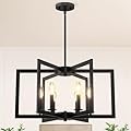 Modern Black Chandelier, 6-Light Geometric Dining Room Light Fixture, Industrial Pendant Lights Kitchen Island, Hanging Metal Farmhouse Chandeliers for Dining Room Entryway Foyer Bedroom Kitchen