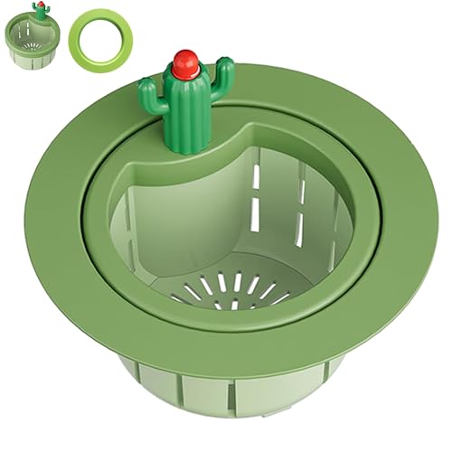 Upgraded Cactus Sink Strainer Basket with Widened Gasket Green Kitchen Sink Strainer Fits 3.07-4.25 Drains Automatic Dumping Sink Filter Basket for Anti-Clog Food Catching (0.11 lbs 1 Pack)