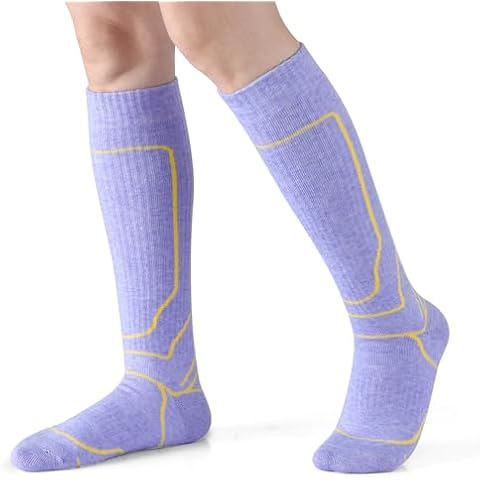 Zicac Merino Wool Socks for Women, Thermal Winter Warm Thick Knee High Socks Cozy Long Socks for Skiing Running Hiking Sport (Purple) Cover