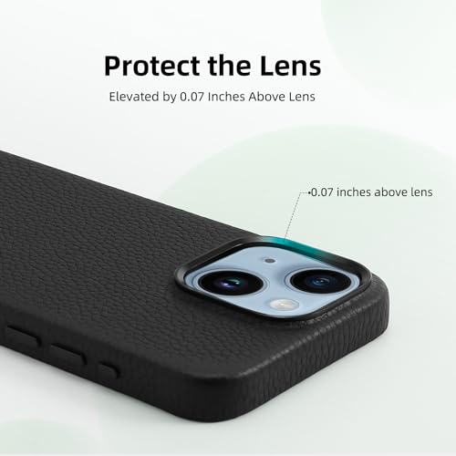 InUnion Genuine Leather Case for iPhone 15 Pro Case (2023) Compatible with MagSafe, Stylish Litchi Grain Cowhide Leather Phone Case with Protective Soft Lining 6.1 Inch -Black by InUnion - Image 6