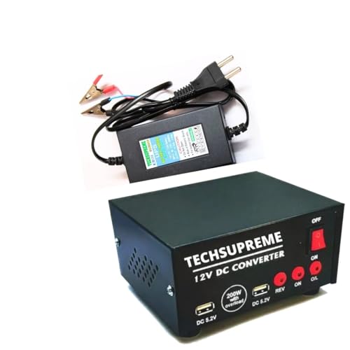 Image of TECHSUPREME 200 Watt Converter 12v DC to AC Mini Inverter - SMPS, Lap Top, LED TV,Incubator &12 Volt 2 amp Battery Charger A6