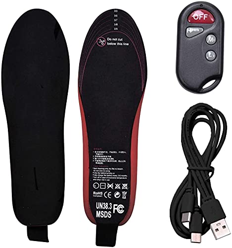 Beheizte Einlegesohlen, Elektrische Heizung Einlegesohlen, mit Fernbedienung USB, DREI Gang Heizleistung, für Jagen Skifahren Motorradfahren Klettern Oder Wandern-41-45 Cover