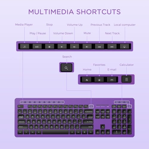 Image of seenda Wireless Keyboard and Mouse Combo, 2.4GHz Cordless Quiet Keyboard Mouse with USB Receiver, Full Size Cute Purple Combo, Compatible for Windows Laptop Computer Desktop PC, Black and Purple