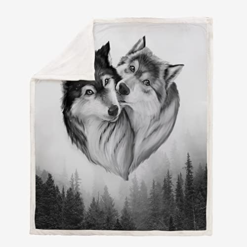 Wolf Blanket 3D Printed Wolf Bed Blanket Fluffy Fleece Bed Throws Grey Theme Blanket for Sofa Couch(150x200cm)