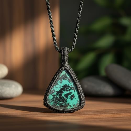 Chrysocolle naturelle pendentif trilon avec cordon en cuir - 4