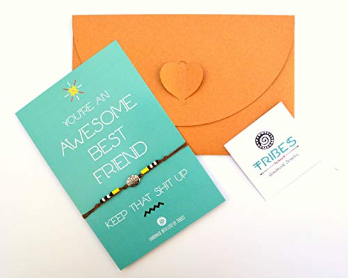 Best Friend Bracelet, Funny Friendship Bracelet Gift, Birthday Holiday Christmas Gift For Bff Bestie Sister Family Women And Girls, Handmade Gifts By Tribes (Yellow, Multicolor, Oval Metal Bead) #TOP1