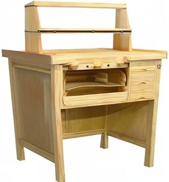 PMC Supplies LLC Deluxe Solid Wooden Jewelers Bench Set with Mountable Storage Shelf Organizer Tool Rack Jewelry Making Studio Kit
