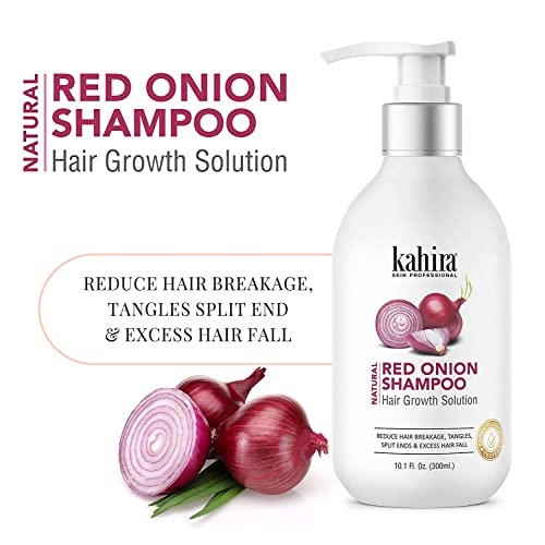 Image of Natural Red Onion Shampoo - Hair Growth Solution & Anti-Hair Fall | Reduces Breakage, Split Ends & Tangles | Dermatologically Tested | 300ml